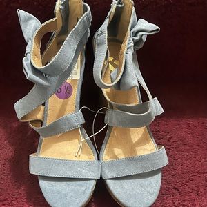 Light Blue Suede Wedge Sandal